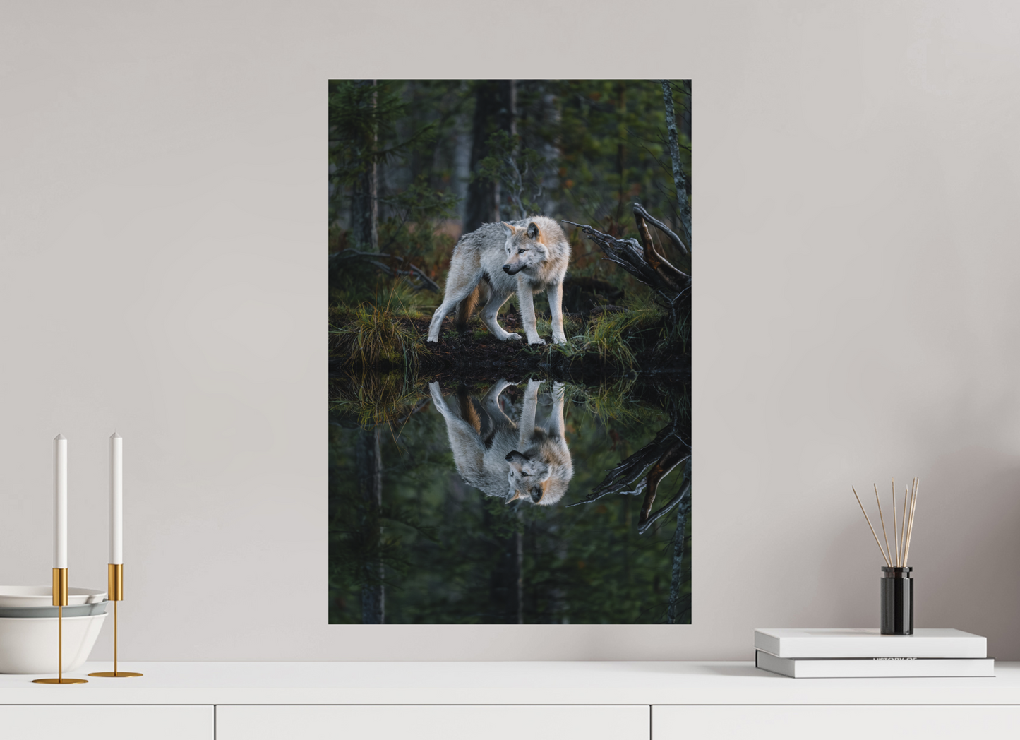 Wolf with a reflection
