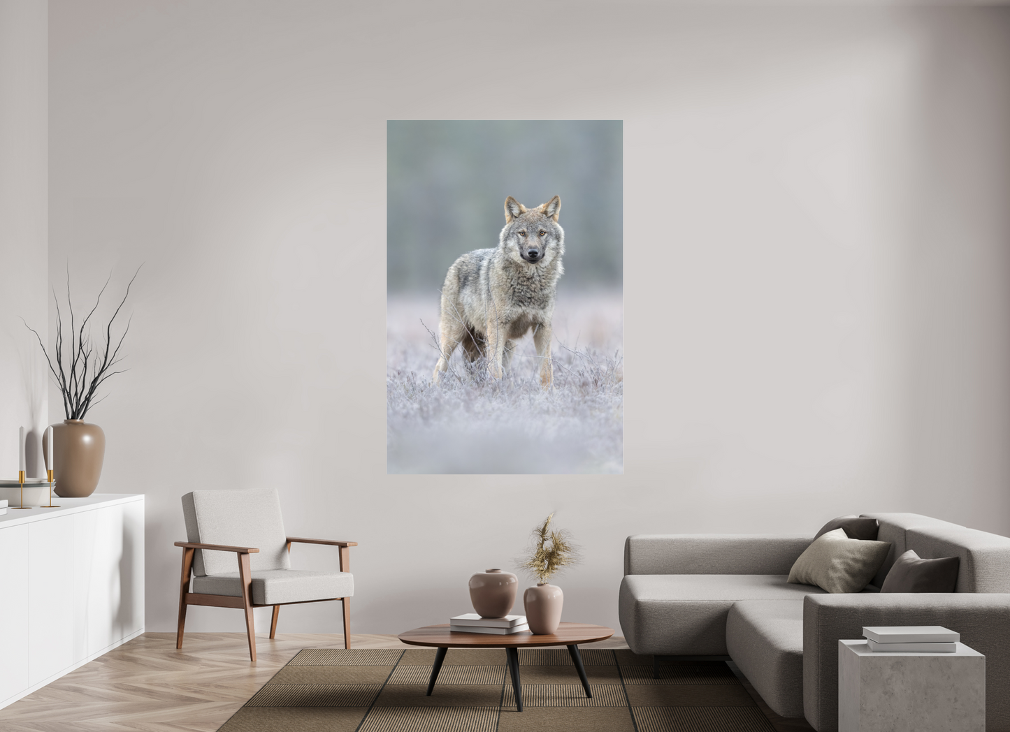 Wolf on frozen ground