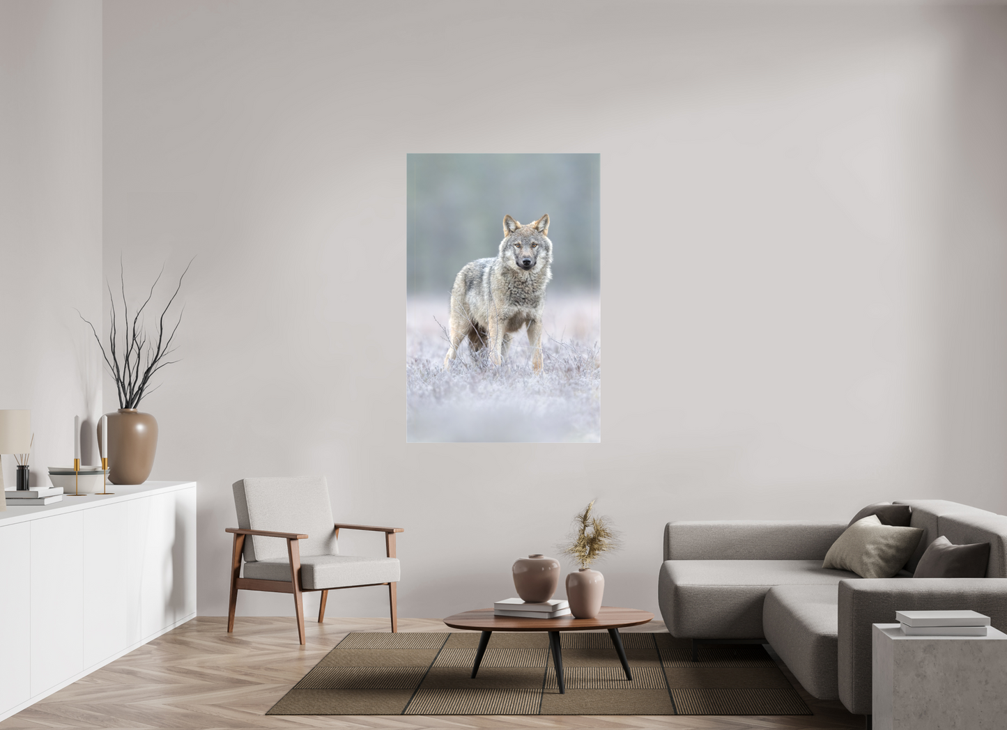 Wolf on frozen ground