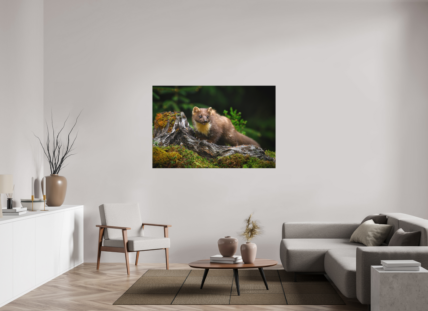 Pine marten on old tree root