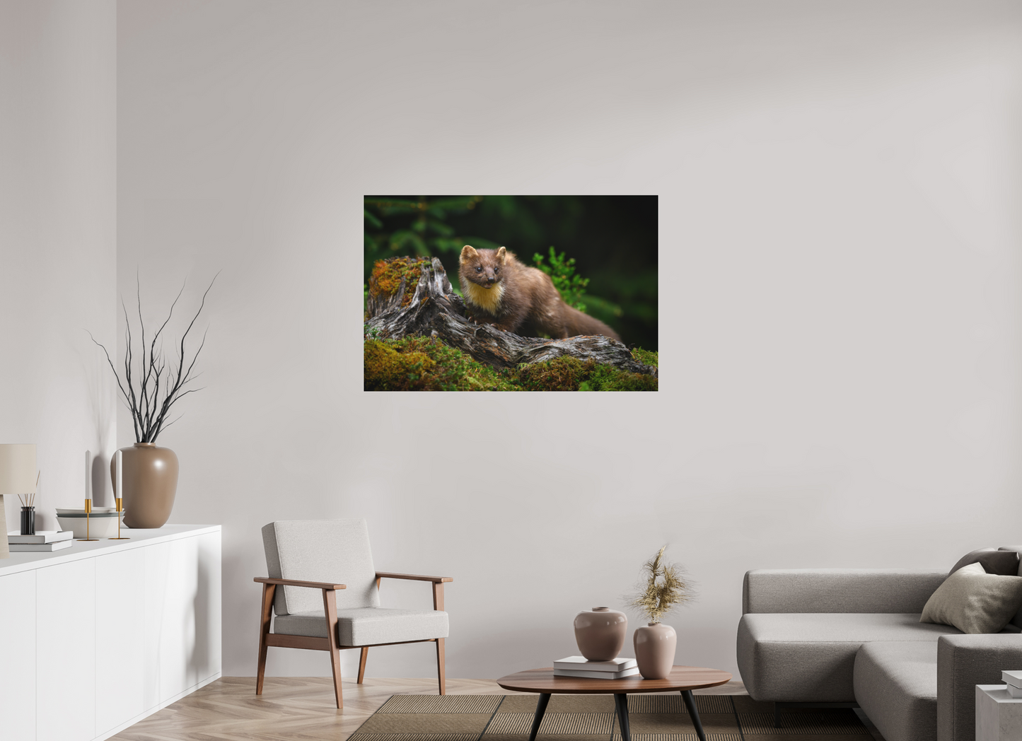 Pine marten on old tree root
