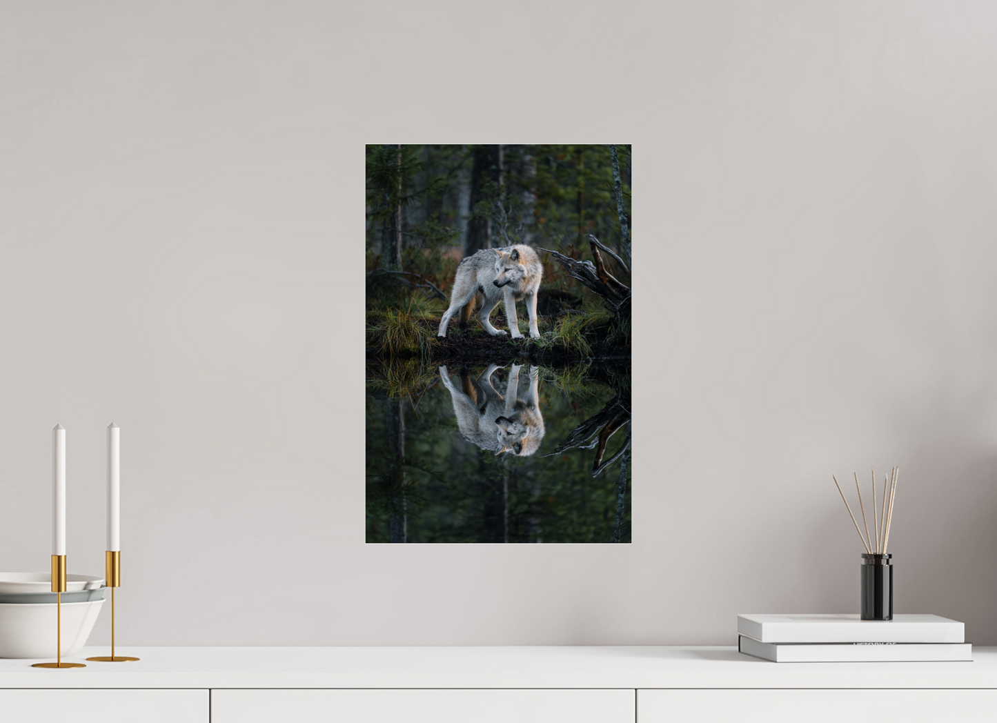 Wolf with a reflection