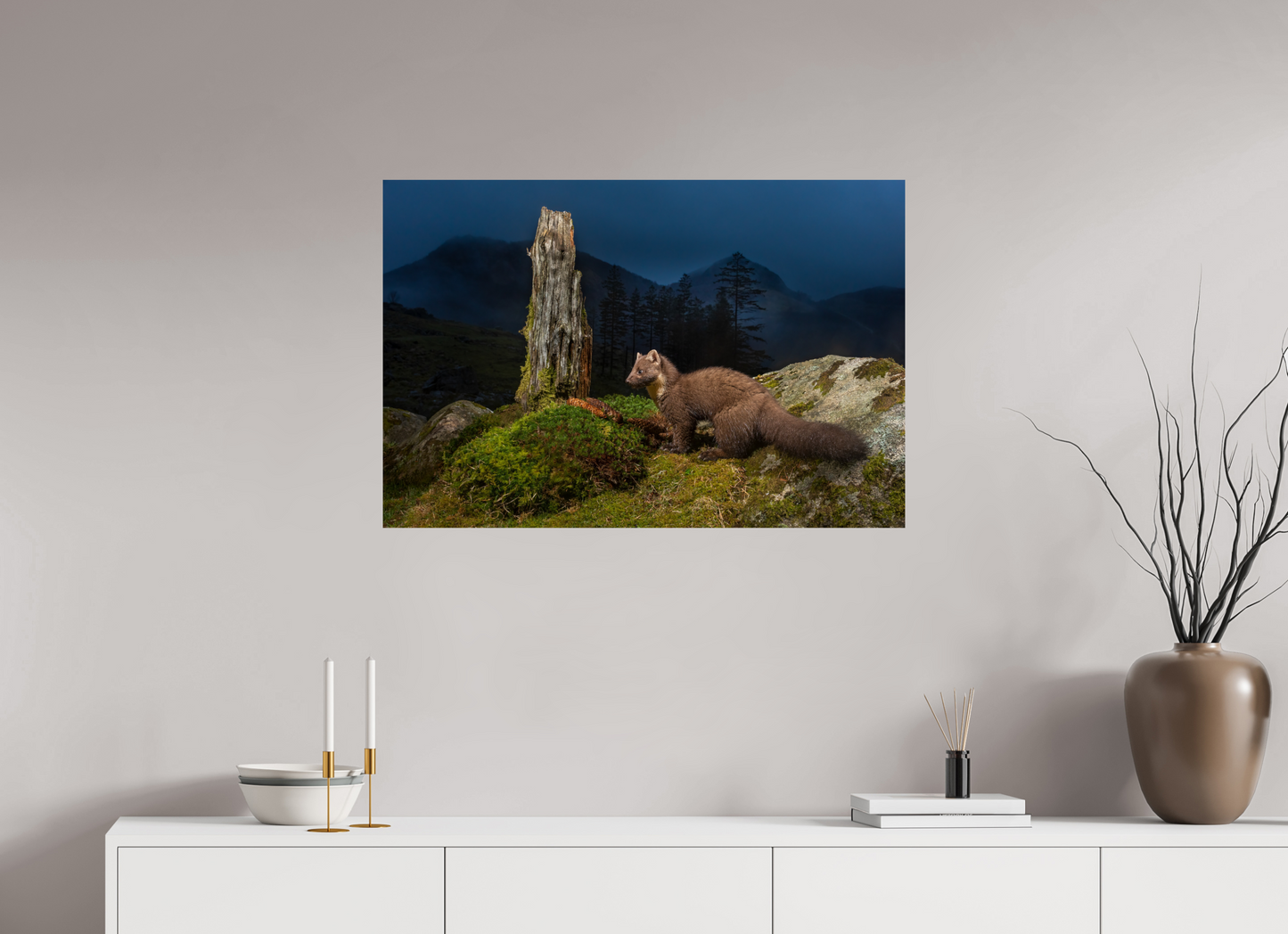 Pine marten in the blue hour