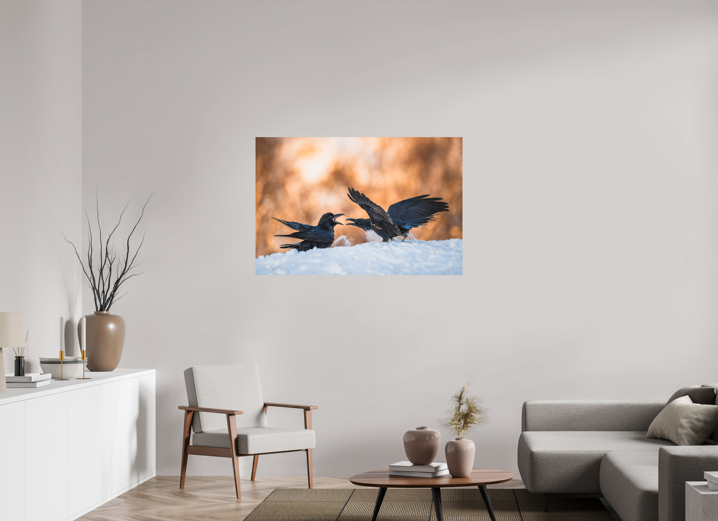 Ravens fighting in the snow