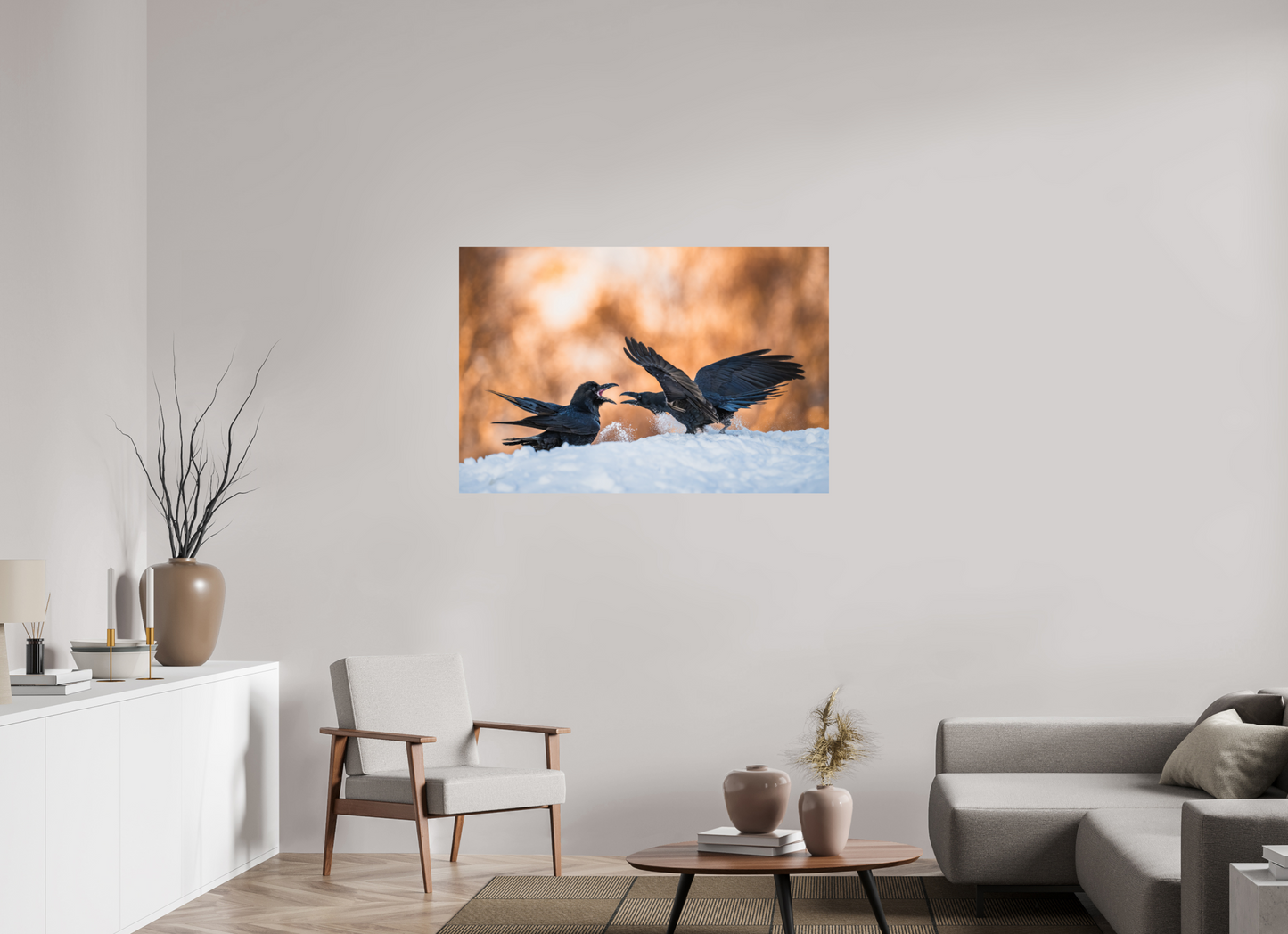 Ravens fighting in the snow