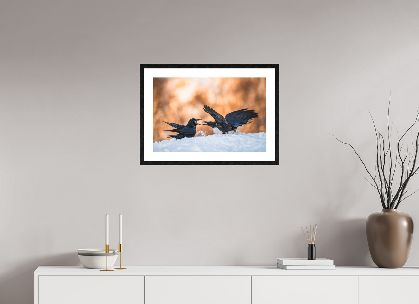 Ravens fighting in the snow