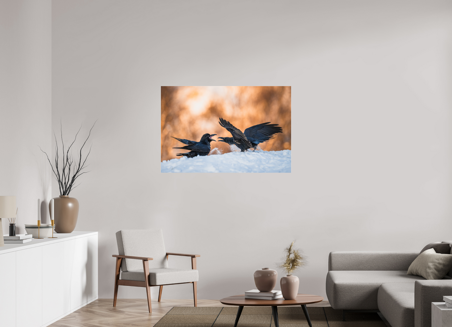 Ravens fighting in the snow
