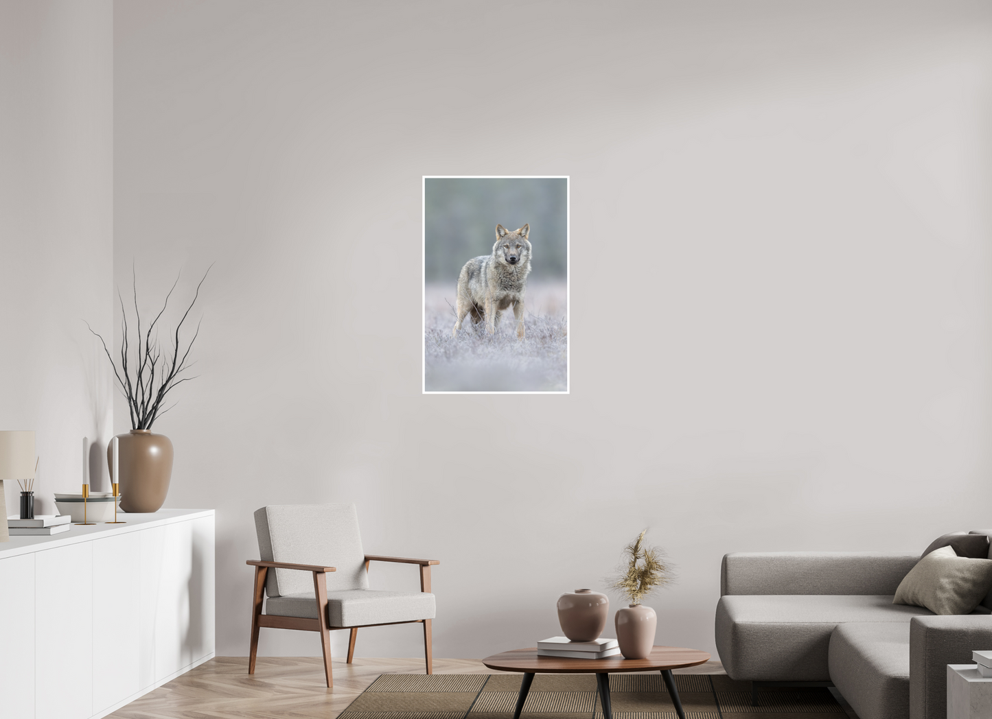 Wolf on frozen ground
