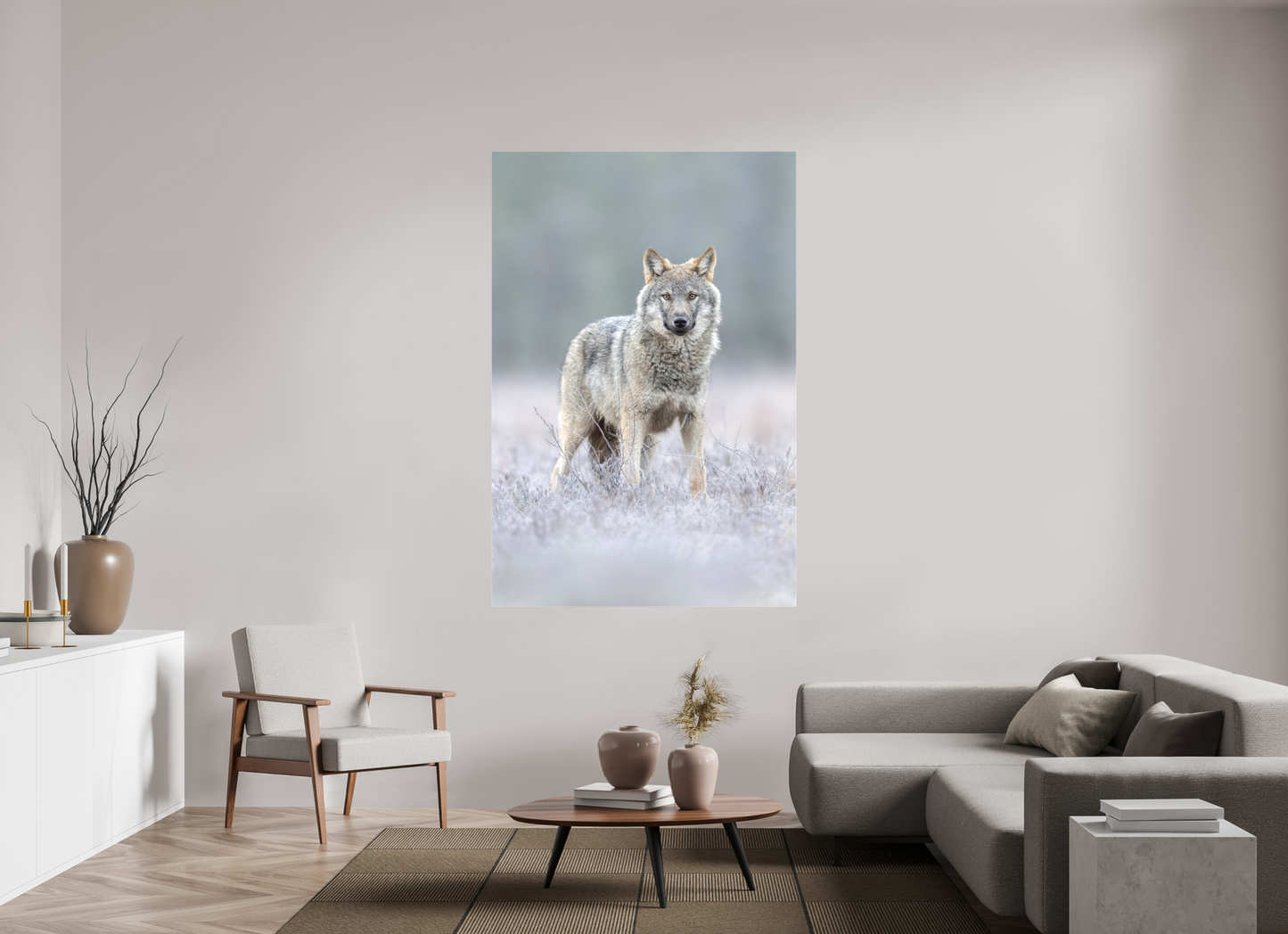 Wolf on frozen ground