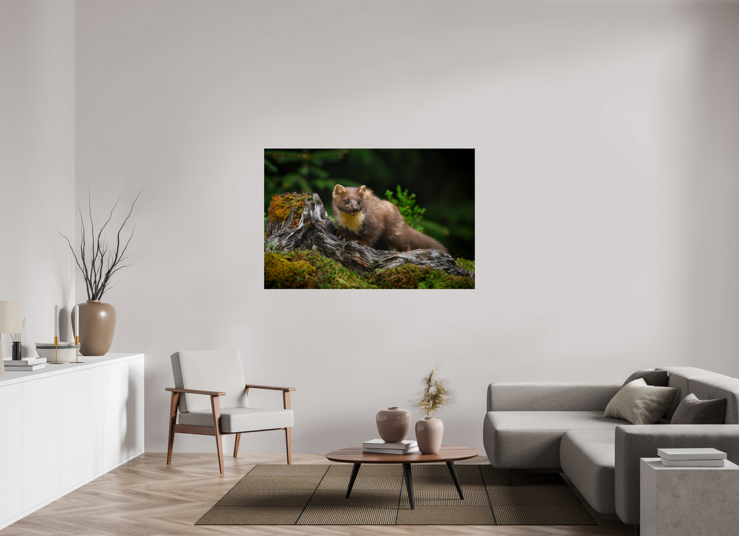 Pine marten on old tree root