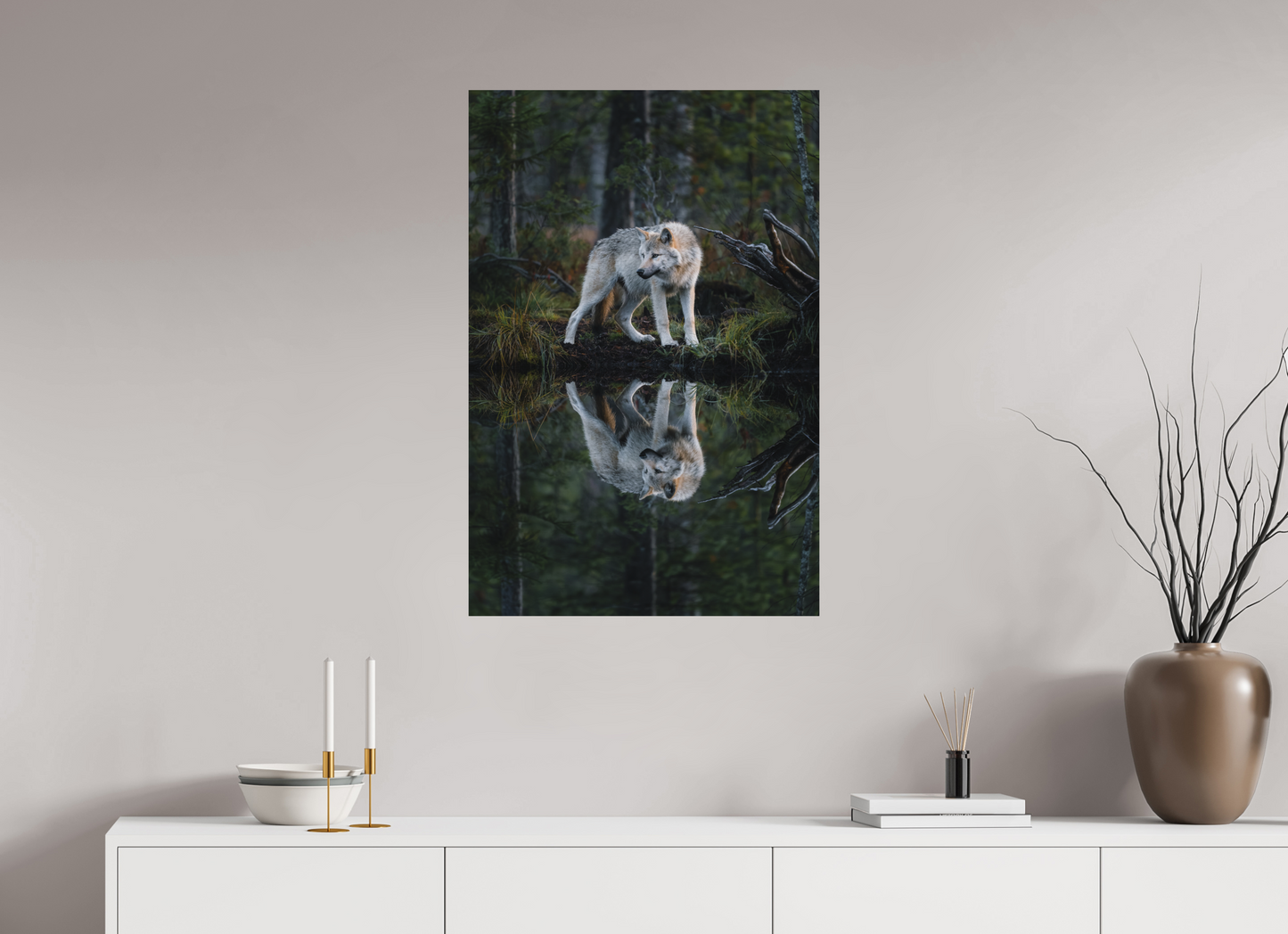 Wolf with a reflection