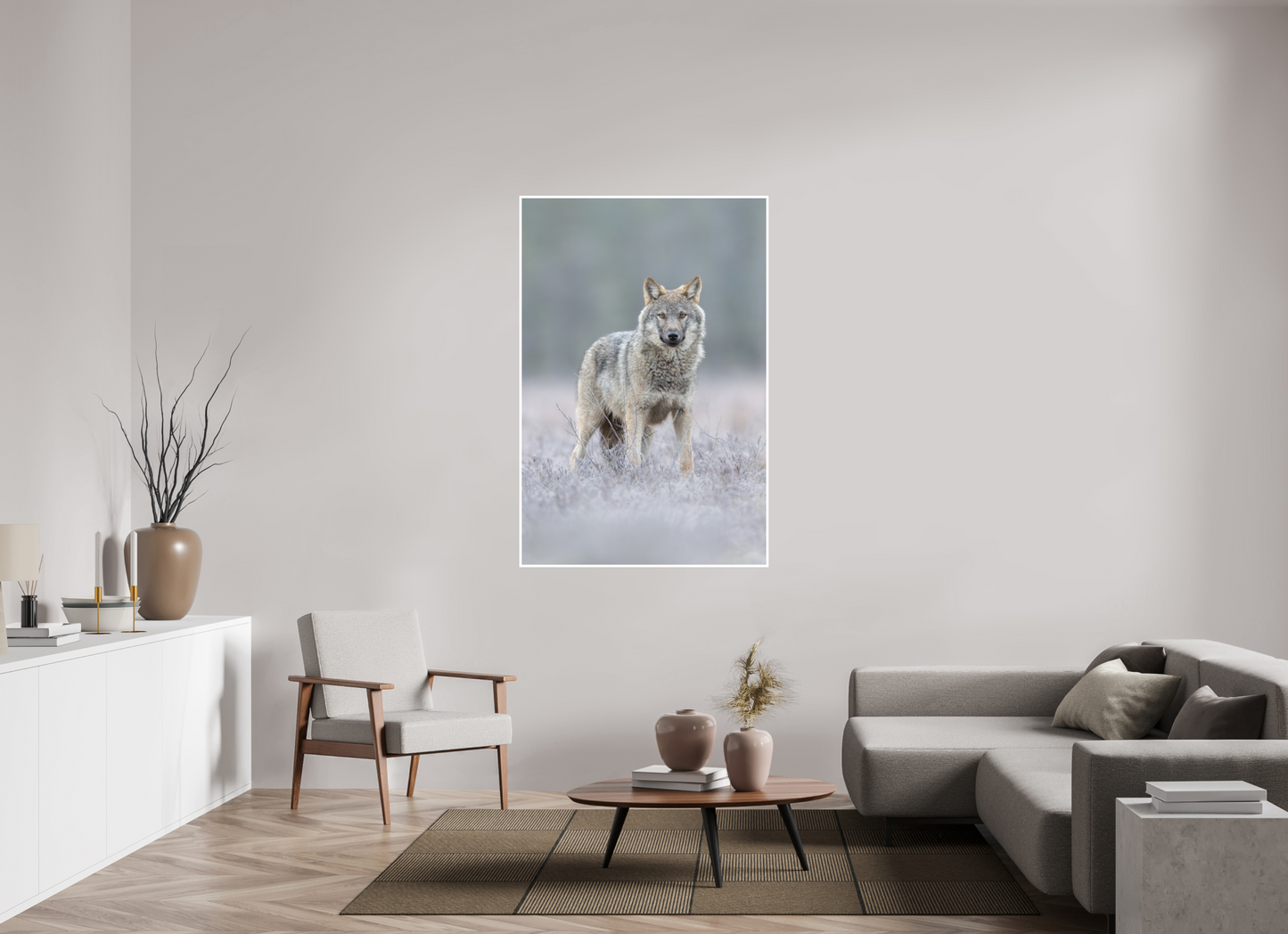 Wolf on frozen ground