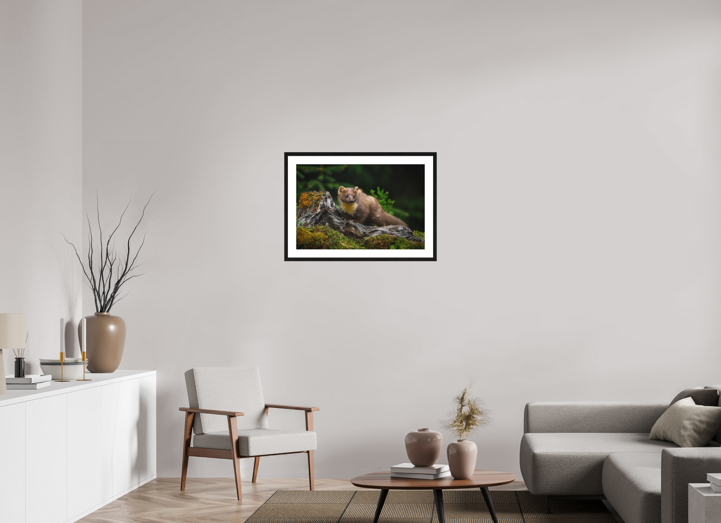 Pine marten on old tree root